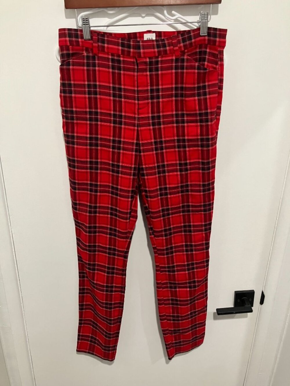 GAP Women's Signature Skinny Ankle Plaid Pants, Red/Black, Size 10 Tall